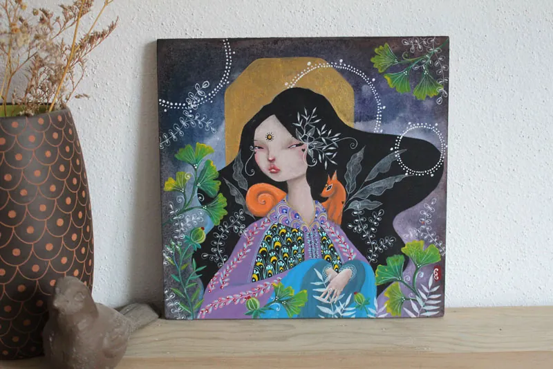 À ton rythme, tableau d’une femme et son écureuil
