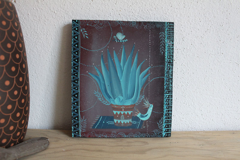 Agave, peinture cactus mexicain et oiseau