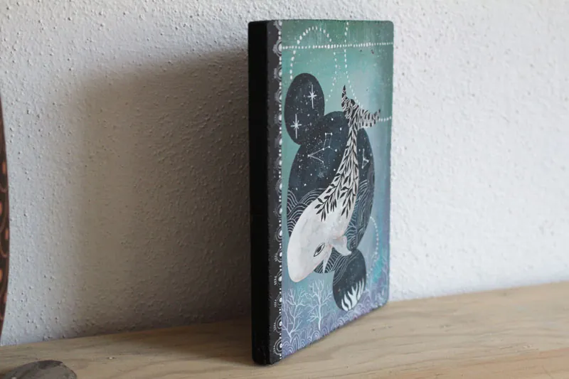 Baleine sous les étoiles, peinture cétacé blanc