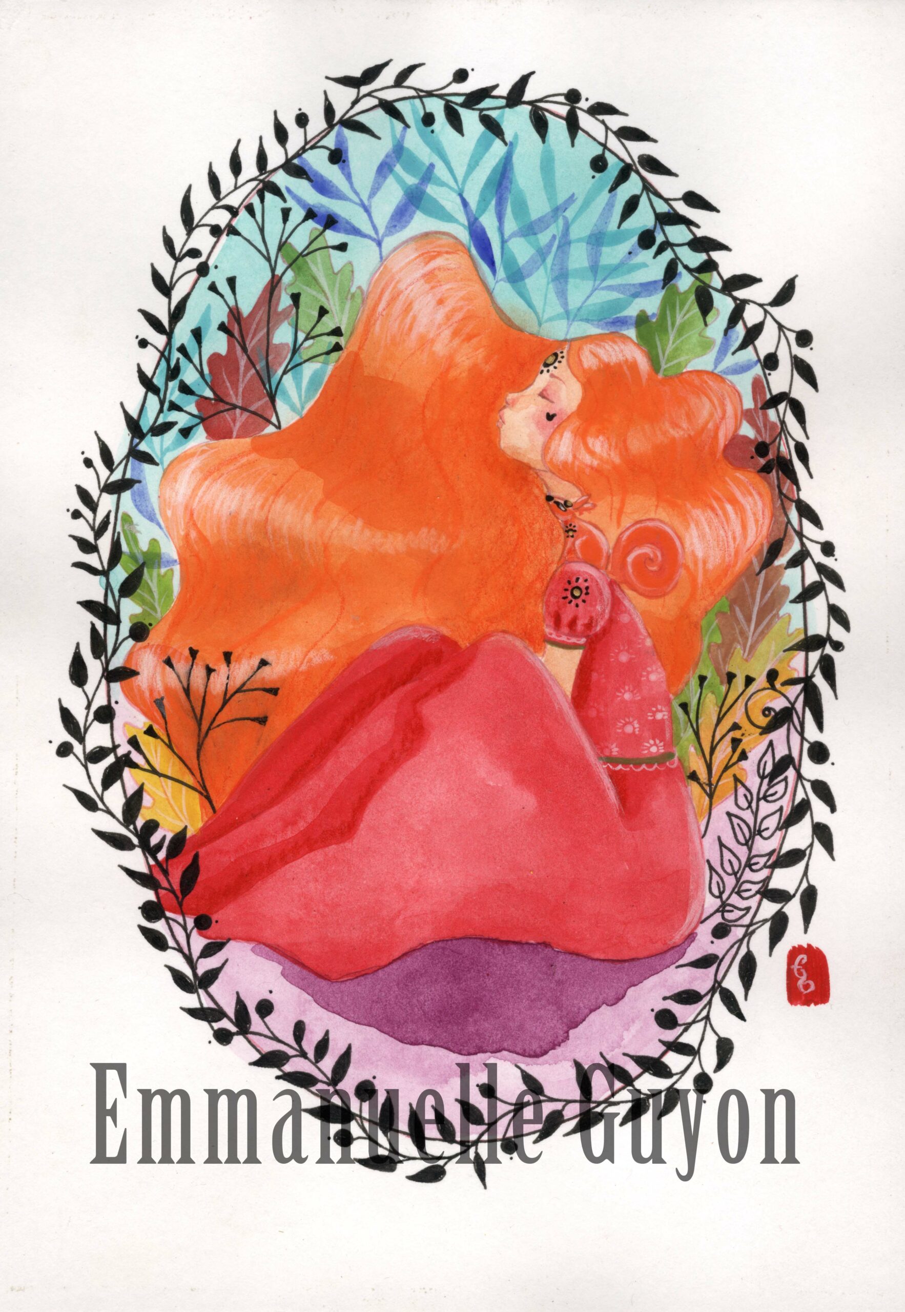 Ecureuil, peinture d’une une femme et son guide spirituel