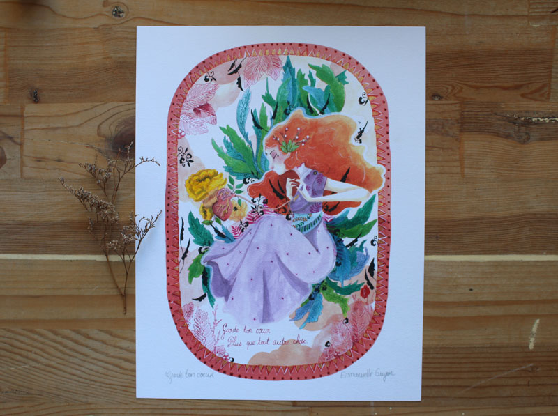 Garde ton coeur, peinture d’un voyage au cœur des émotions dans un jardin symbolique