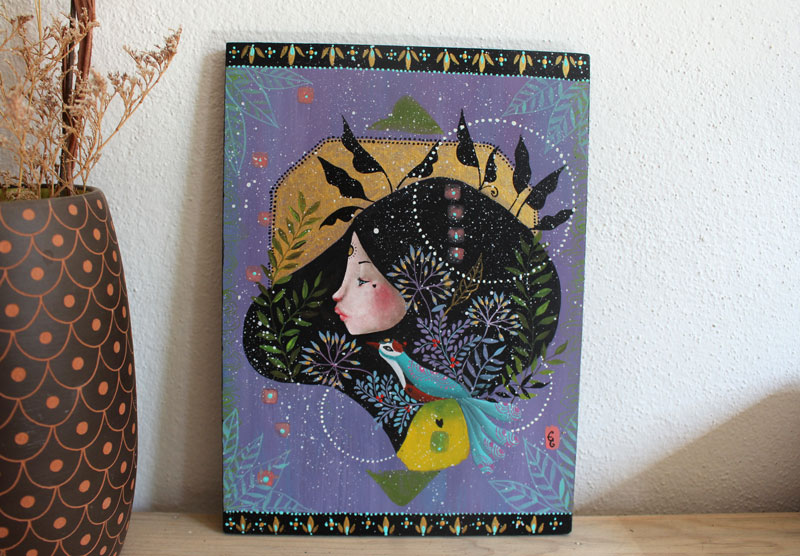 Jamais seule, peinture d’un dialogue entre une femme et son guide intérieur