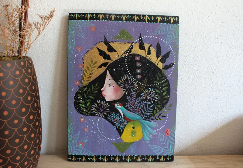 Jamais seule, peinture d’un dialogue entre une femme et son guide intérieur