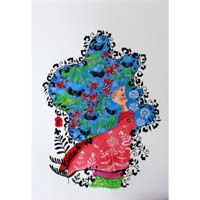 Oiseaux, peinture s’une femme en harmonie avec la nature et le mysticisme des cycles de vie
